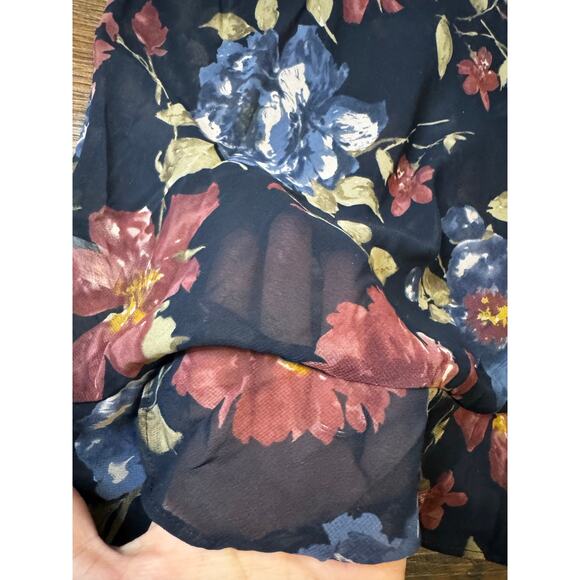 CHAPS floral button up blouse PETITE LARGE semi sheer peplum v neck cap sleeve - Picture 7 of 10